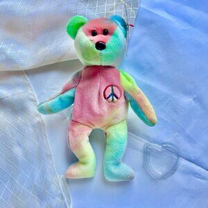 TY Peace Bear Beanie Baby, Plush Teddy Bear, Kids Toys, Tie-Die Stuffed Animal